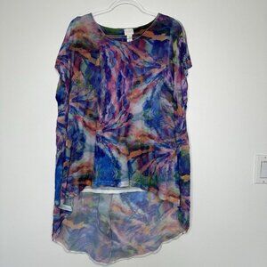 Chicos‎ Painted Beauty Layered Mesh Overlay Top XL Watercolor